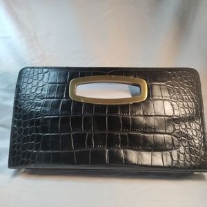 Black leather clutch hand bag